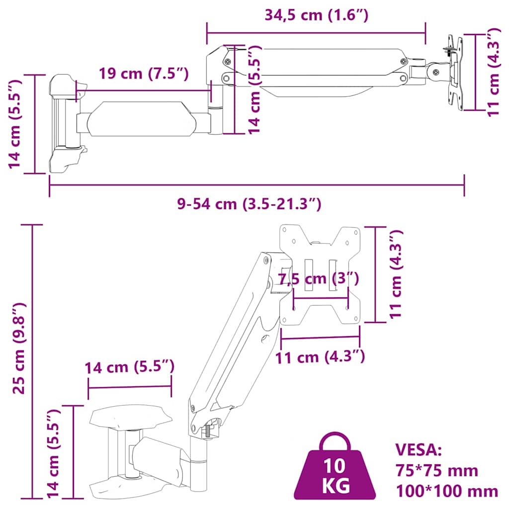 Supporto da Parete Monitor Schermo Max 27 Pollici Molla a Gas