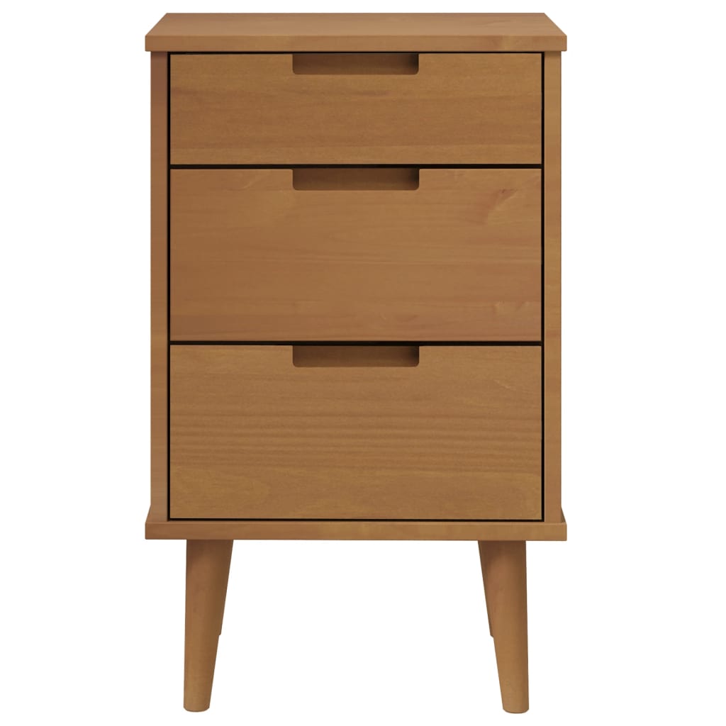 Comodino Marrone MOLDE 40x35x65 cm in Legno Massello di Pino