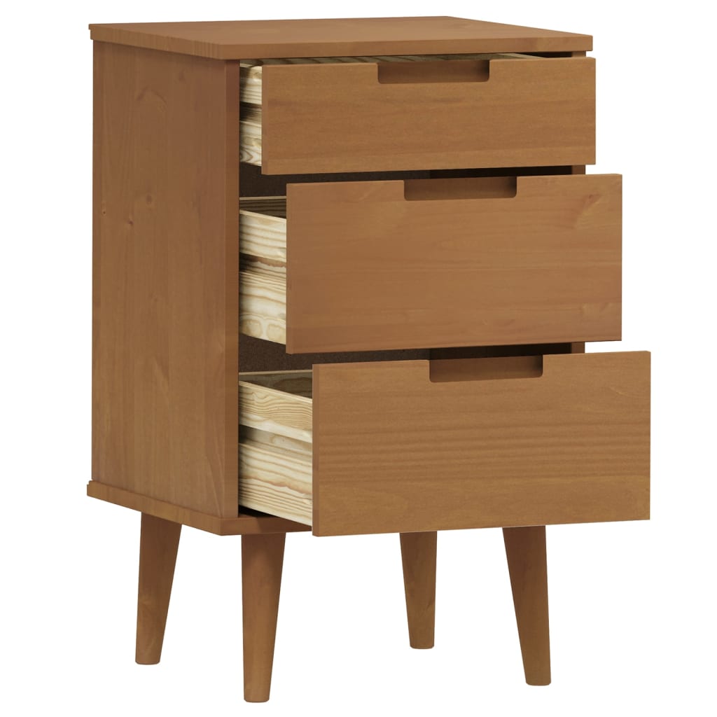 Comodino Marrone MOLDE 40x35x65 cm in Legno Massello di Pino | homemem39