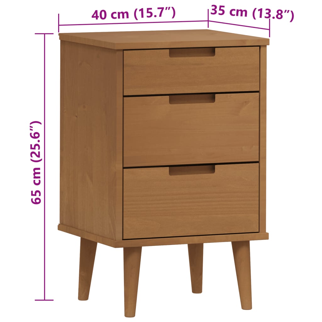 Comodino Marrone MOLDE 40x35x65 cm in Legno Massello di Pino | homemem39