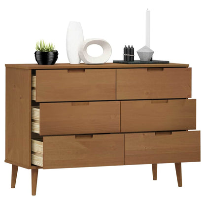 Cassettiera MOLDE Marrone 113x40x80cm in Legno Massello di Pino | homemem39