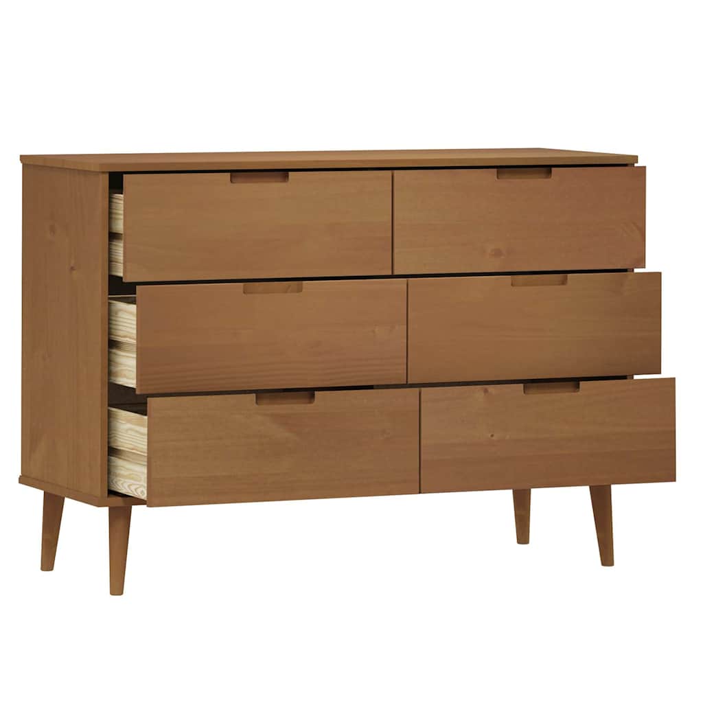 Cassettiera MOLDE Marrone 113x40x80cm in Legno Massello di Pino | homemem39