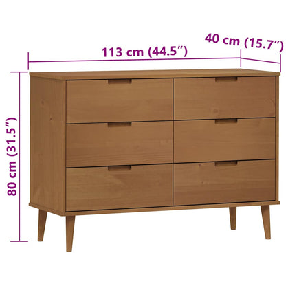 Cassettiera MOLDE Marrone 113x40x80cm in Legno Massello di Pino | homemem39
