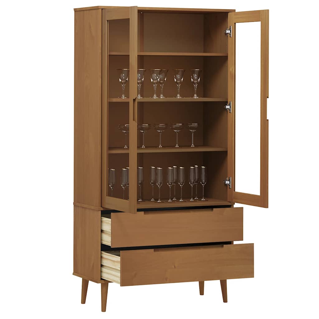Vetrina MOLDE Marrone 90x35x175 cm in Legno Massello di Pino | homemem39