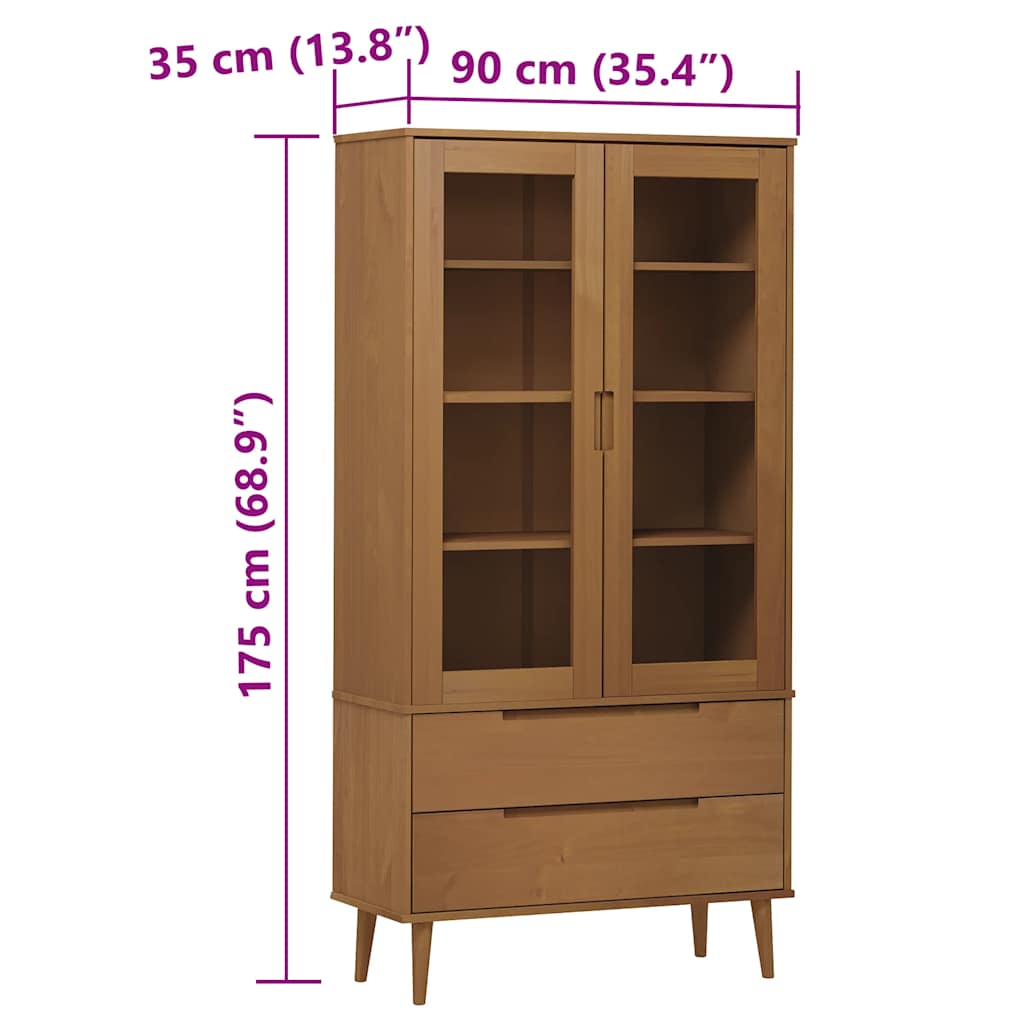 Vetrina MOLDE Marrone 90x35x175 cm in Legno Massello di Pino | homemem39
