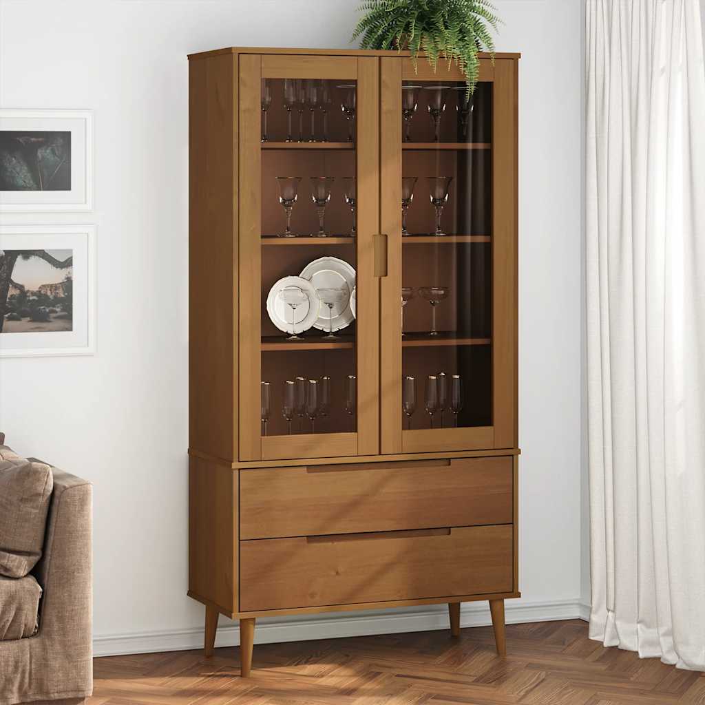 Vetrina MOLDE Marrone 90x35x175 cm in Legno Massello di Pino | homemem39