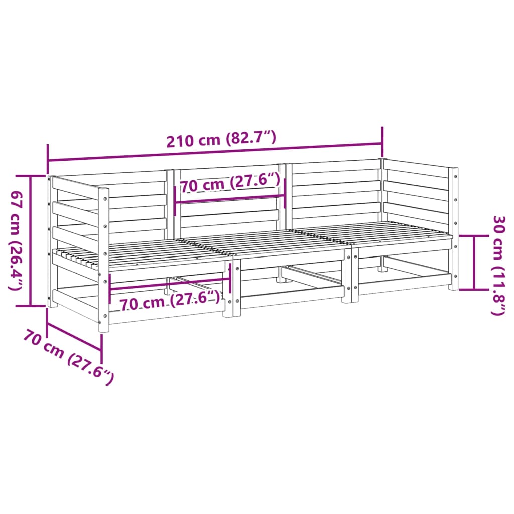 Set Divani da Giardino 3 pz in Legno Massello Abete Douglas | homemem39
