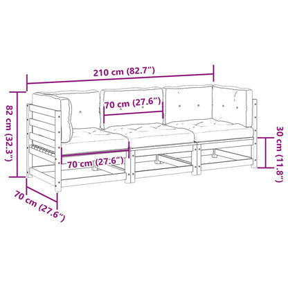 Set Divani Giardino 3 pz con Cuscini Marrone Cera Massello Pino | homemem39