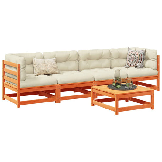 Set Divani da Giardino 5 pz Marrone Cera Legno Massello Pino | homemem39
