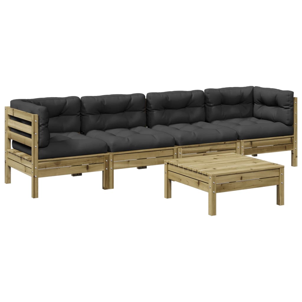 Set Divani da Giardino 5pz con Cuscini Legno Impregnato di Pino | homemem39