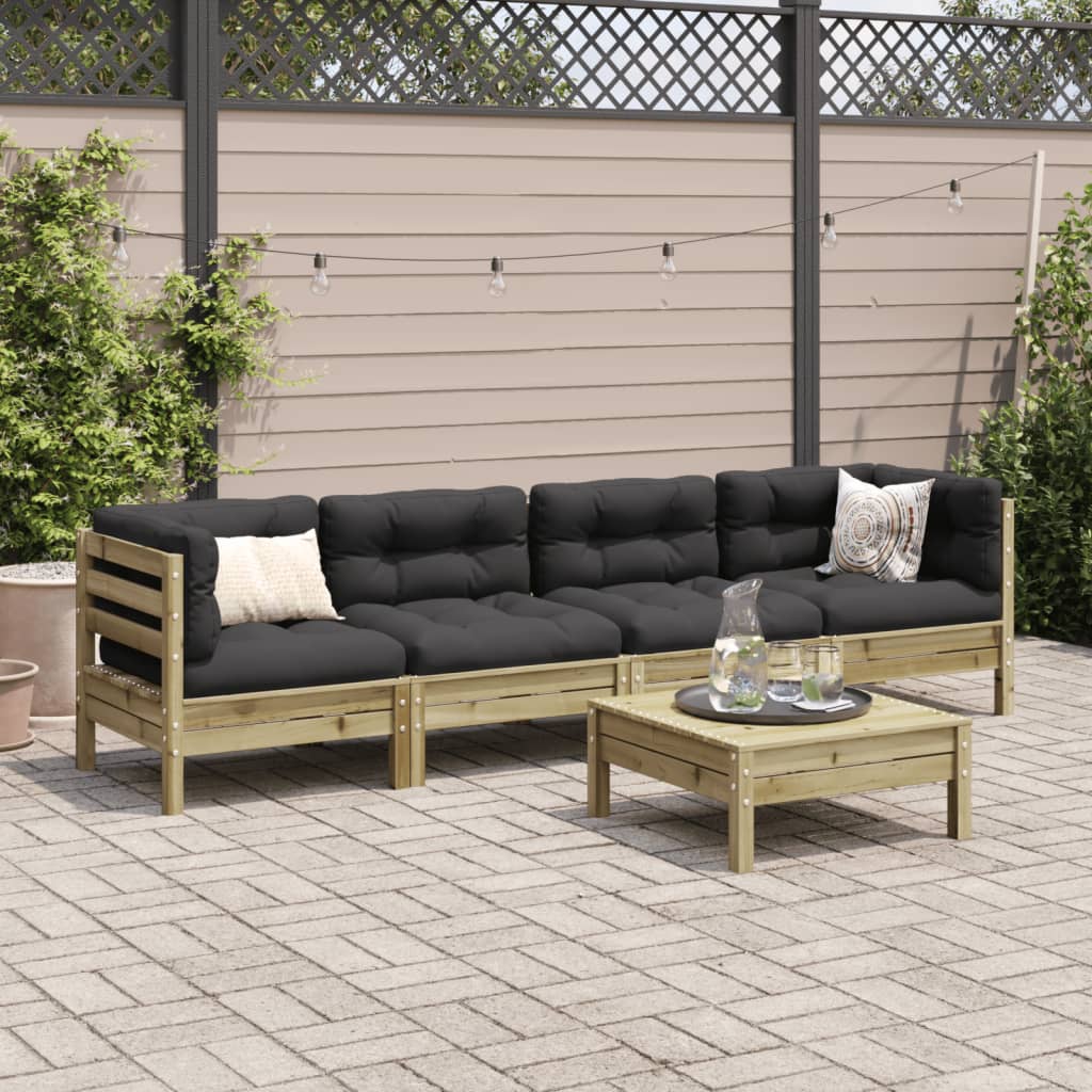 Set Divani da Giardino 5pz con Cuscini Legno Impregnato di Pino | homemem39