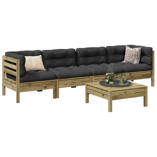 Set Divani da Giardino 5pz con Cuscini Legno Impregnato di Pino | homemem39