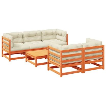 Set Divani Giardino 6pz con Cuscini Marrone Cera Massello Pino | homemem39
