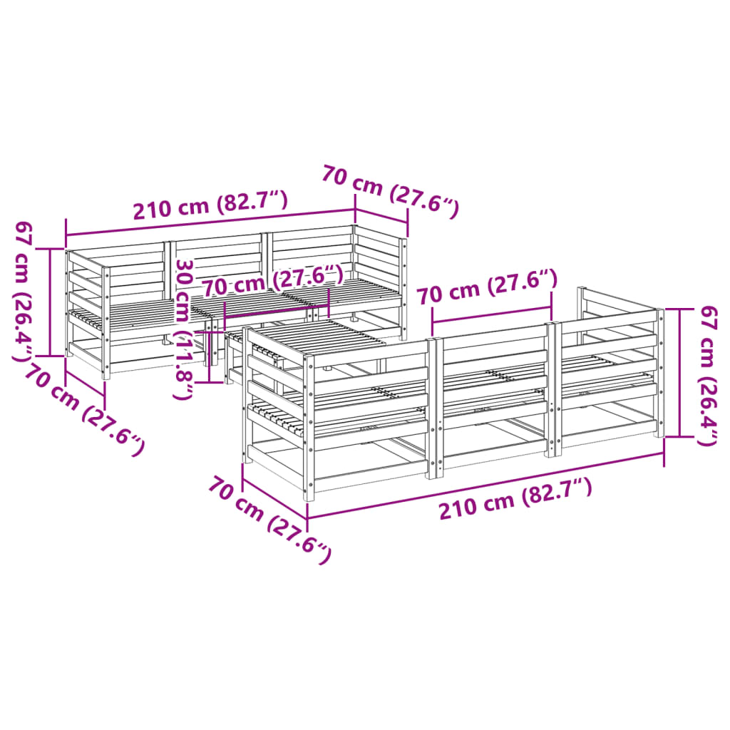 Set Divani da Giardino 7 pz in Legno Impregnato di Pino | homemem39