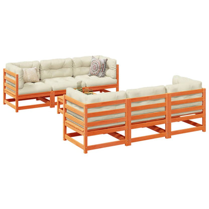 Set Divani Giardino 7 pz con Cuscini Marrone Cera Massello Pino | homemem39
