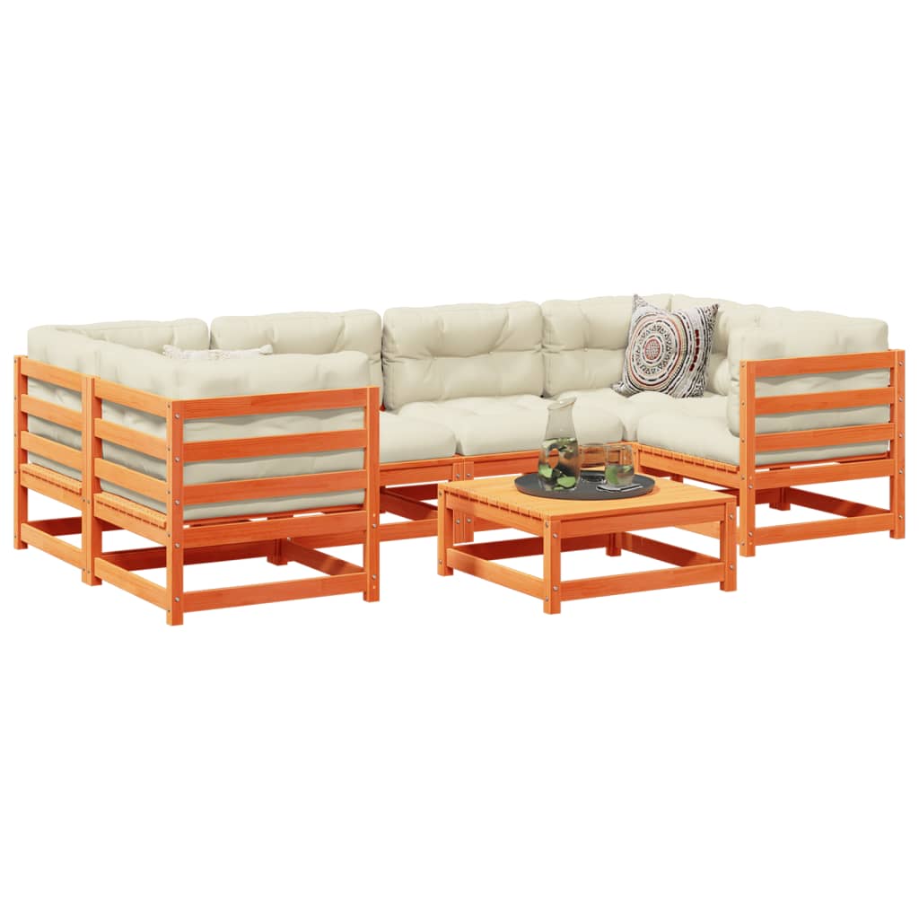 Set Divani Giardino 7 pz con Cuscini Marrone Cera Massello Pino | homemem39