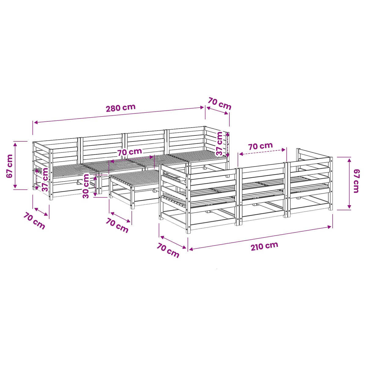 Set Divani da Giardino 8 pz in Legno Massello di Pino