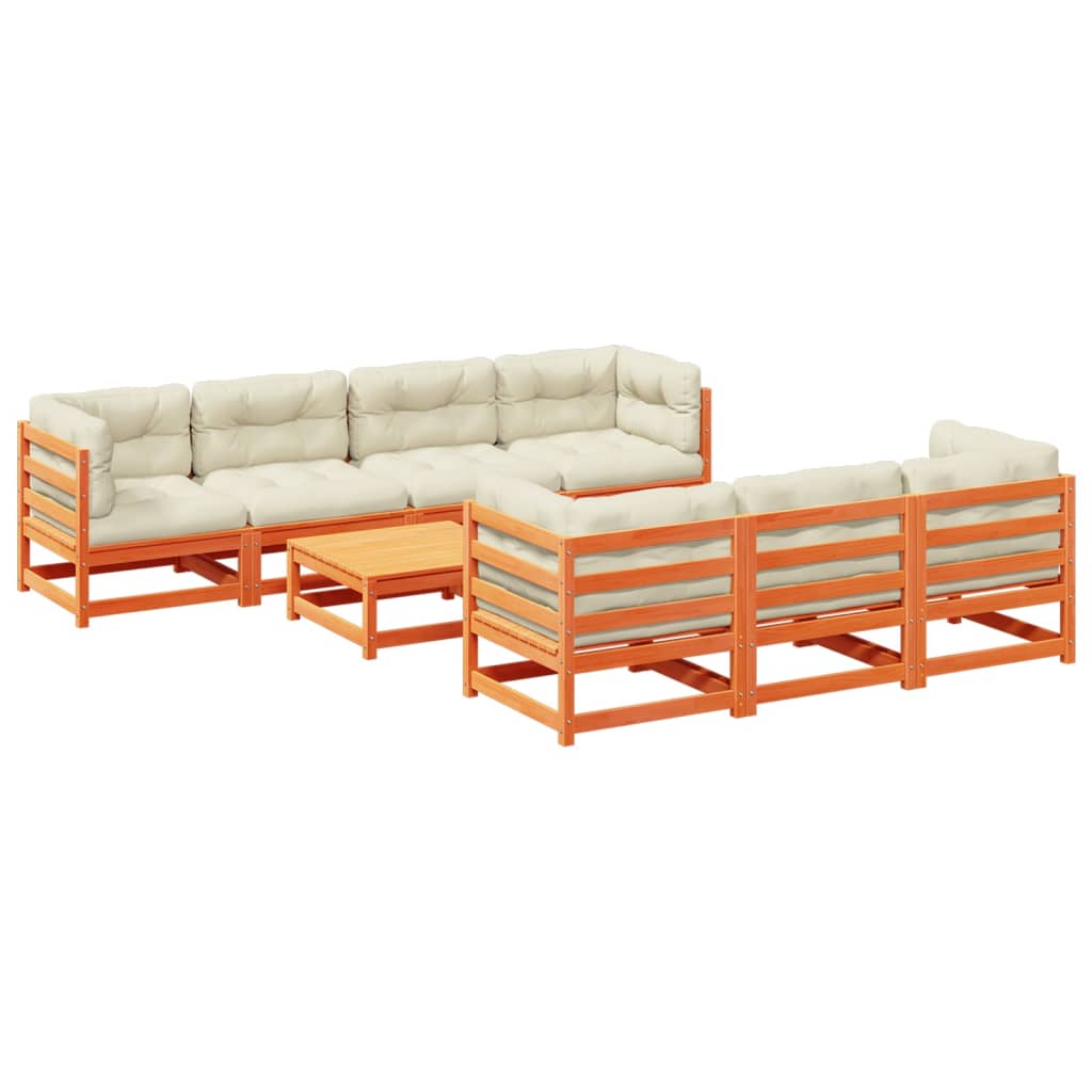 Set Divani Giardino 8 pz con Cuscini Marrone Cera Massello Pino | homemem39