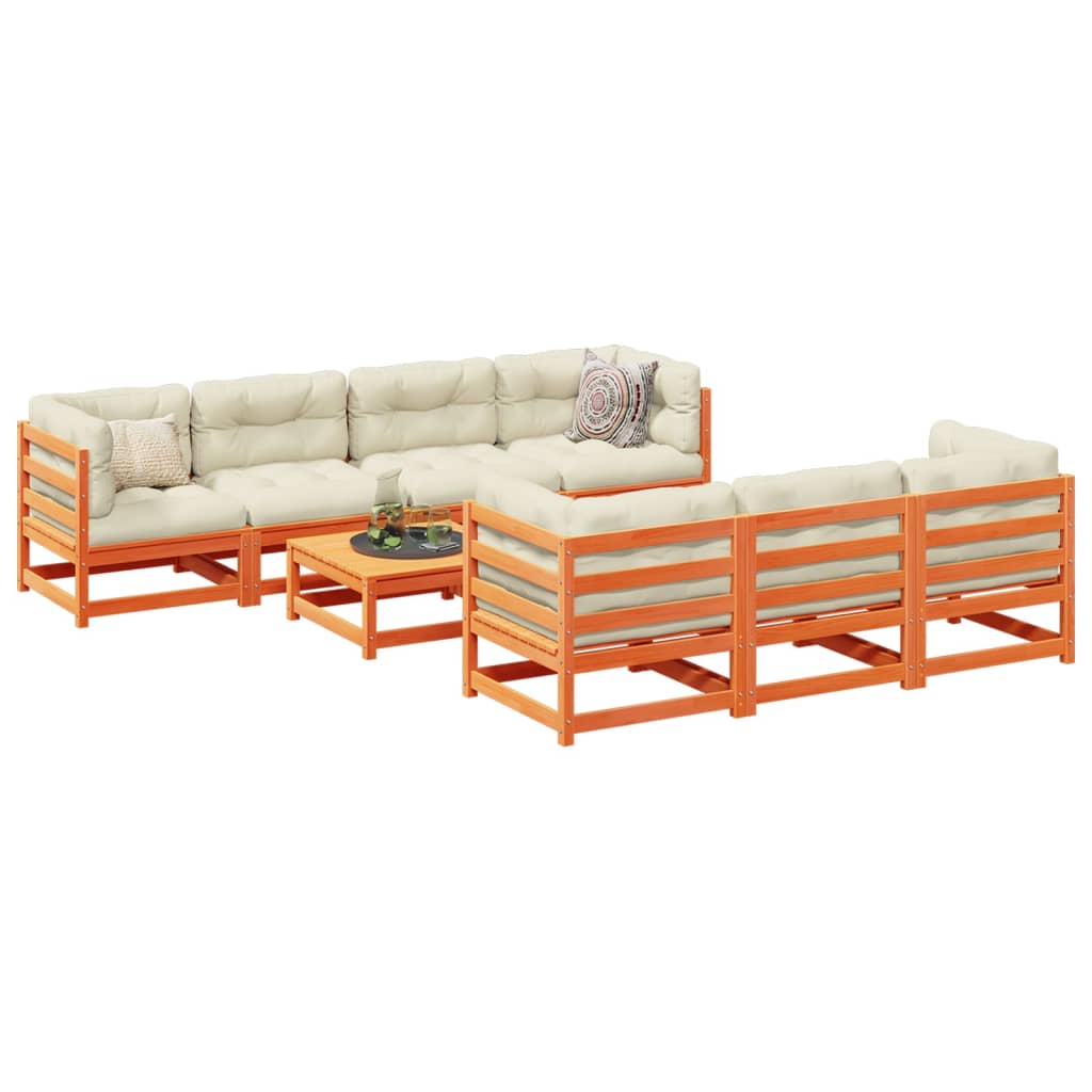 Set Divani Giardino 8 pz con Cuscini Marrone Cera Massello Pino | homemem39