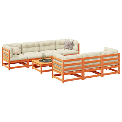 Set Divani Giardino 8 pz con Cuscini Marrone Cera Massello Pino | homemem39