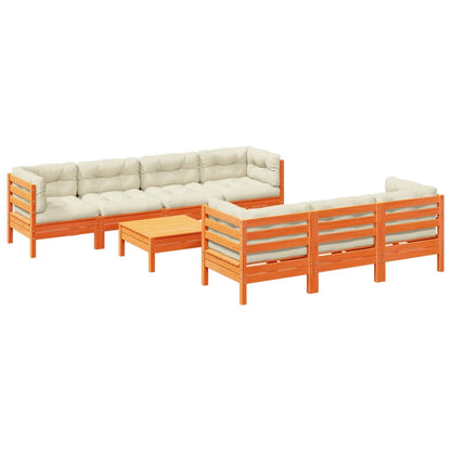 Set Divani Giardino 8 pz con Cuscini Marrone Cera Massello Pino | homemem39
