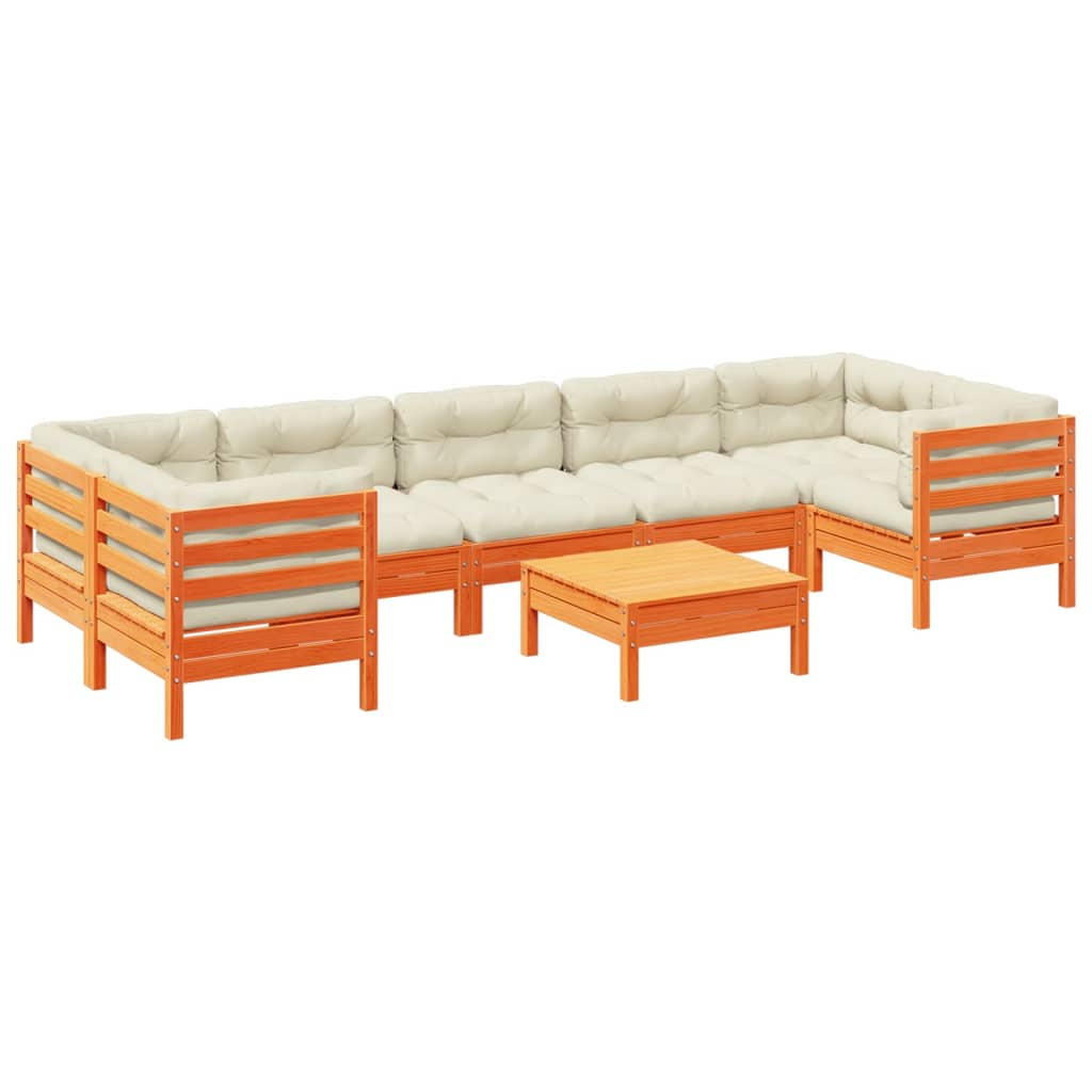 Set Divani Giardino 8 pz con Cuscini Marrone Cera Massello Pino - homemem39