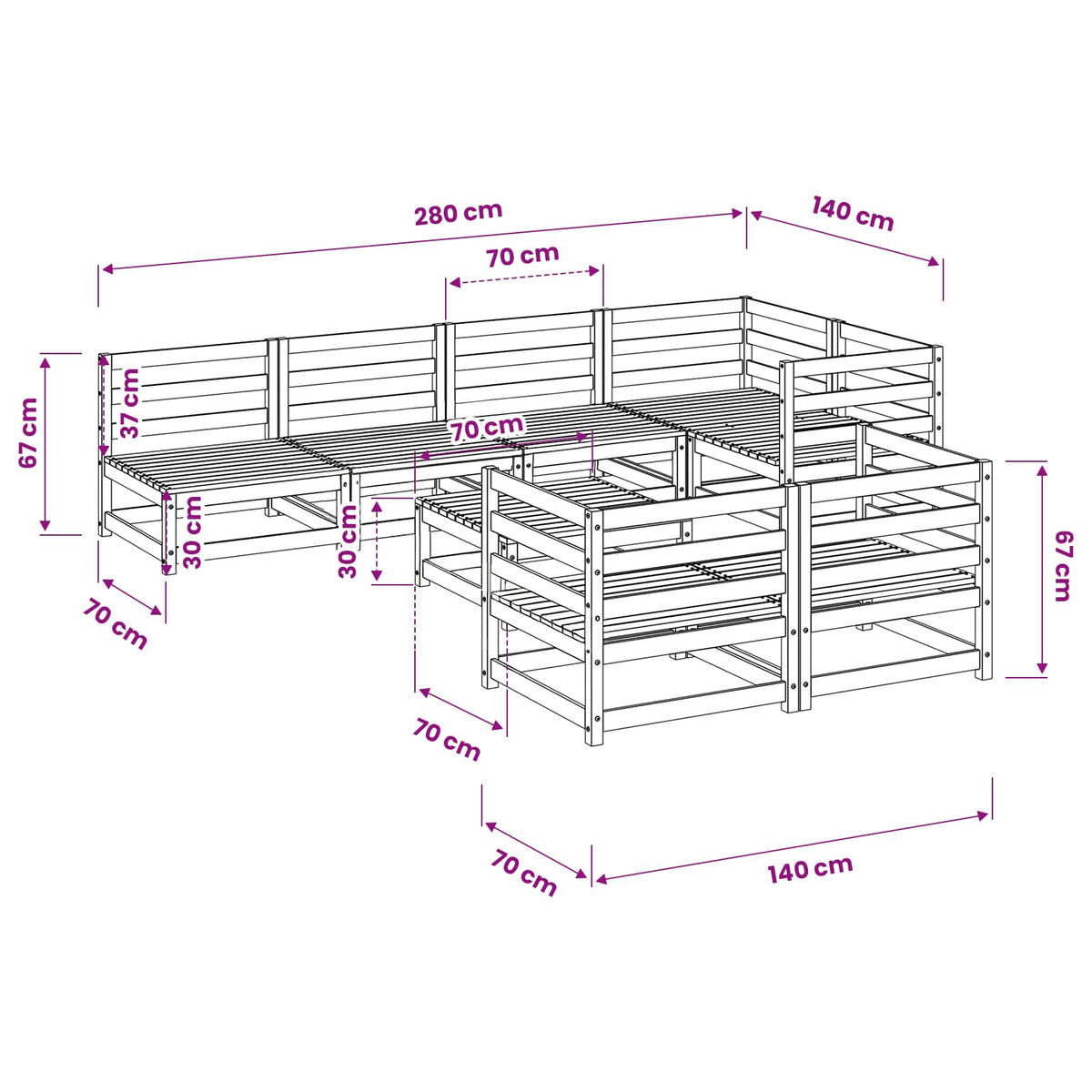 Set Divani da Giardino 8 pz in Legno Massello di Pino