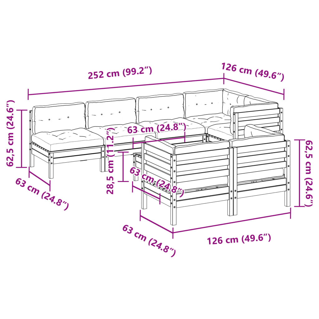 Set Divani da Giardino 8 pz con Cuscini Massello Abete Douglas | homemem39