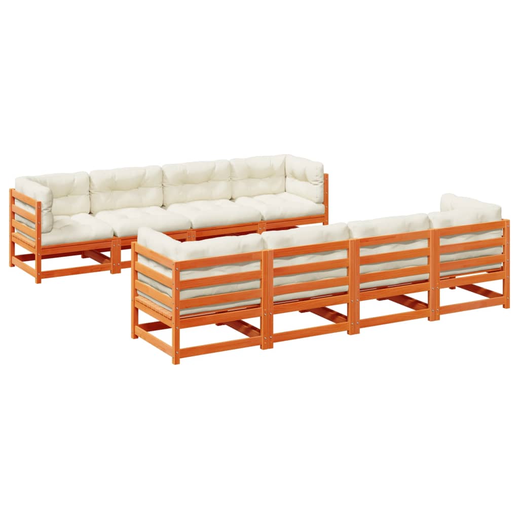Set Divani Giardino 9 pz con Cuscini Marrone Cera Massello Pino | homemem39