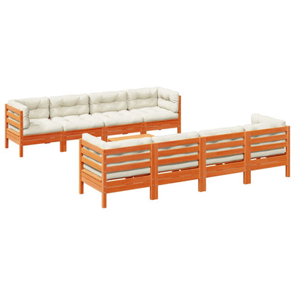 Set Divani Giardino 9 pz con Cuscini Marrone Cera Massello Pino | homemem39
