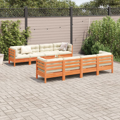 Set Divani Giardino 9 pz con Cuscini Marrone Cera Massello Pino | homemem39