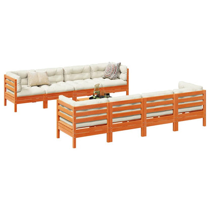 Set Divani Giardino 9 pz con Cuscini Marrone Cera Massello Pino - homemem39