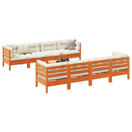 Set Divani Giardino 9 pz con Cuscini Marrone Cera Massello Pino - homemem39