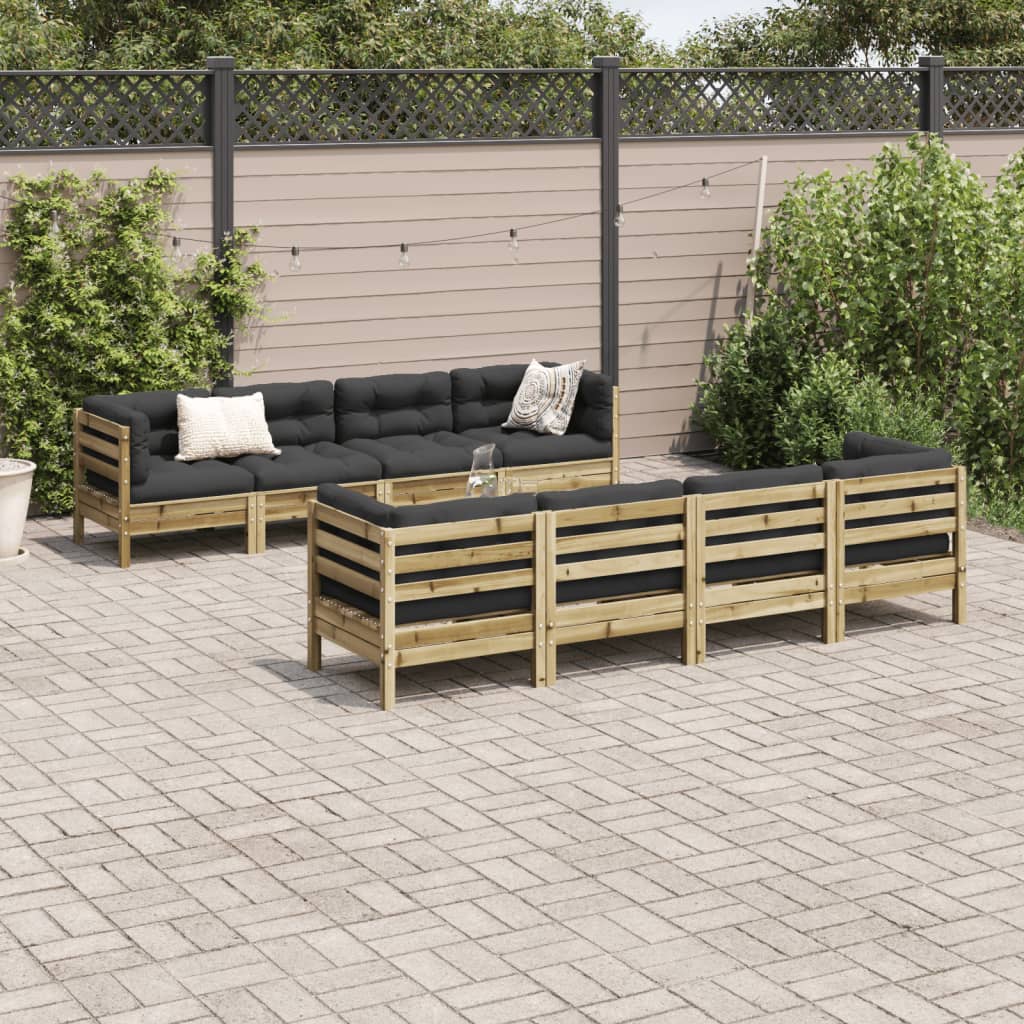Set Divani da Giardino 9pz con Cuscini Legno Impregnato di Pino | homemem39