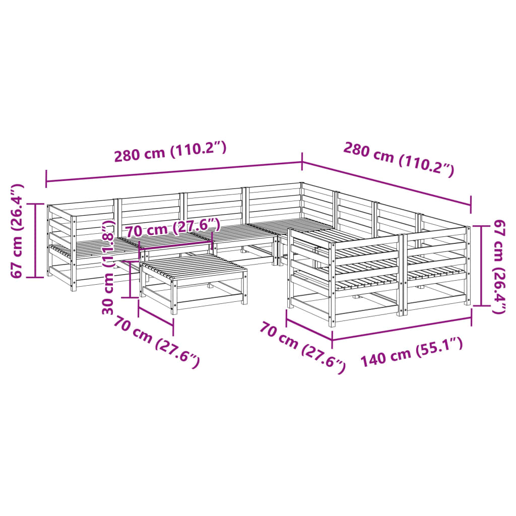 Set Divani da Giardino 9 pz in Legno Impregnato di Pino | homemem39