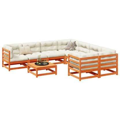 Set Divani Giardino 9 pz con Cuscini Marrone Cera Massello Pino | homemem39