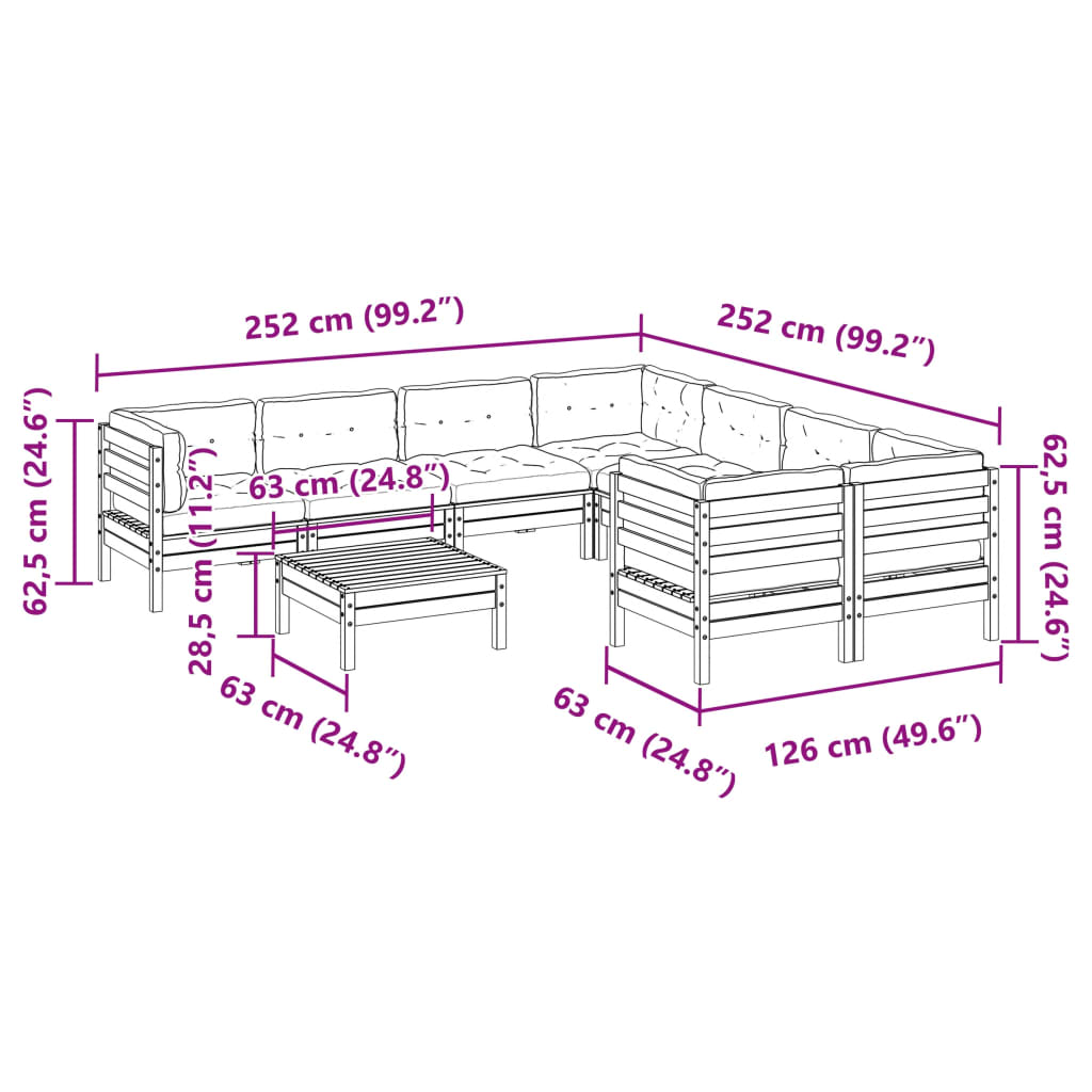 Set Divani Giardino 9 pz con Cuscini Marrone Cera Massello Pino | homemem39