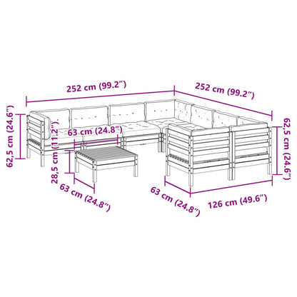 Set Divani Giardino 9 pz con Cuscini Marrone Cera Massello Pino | homemem39