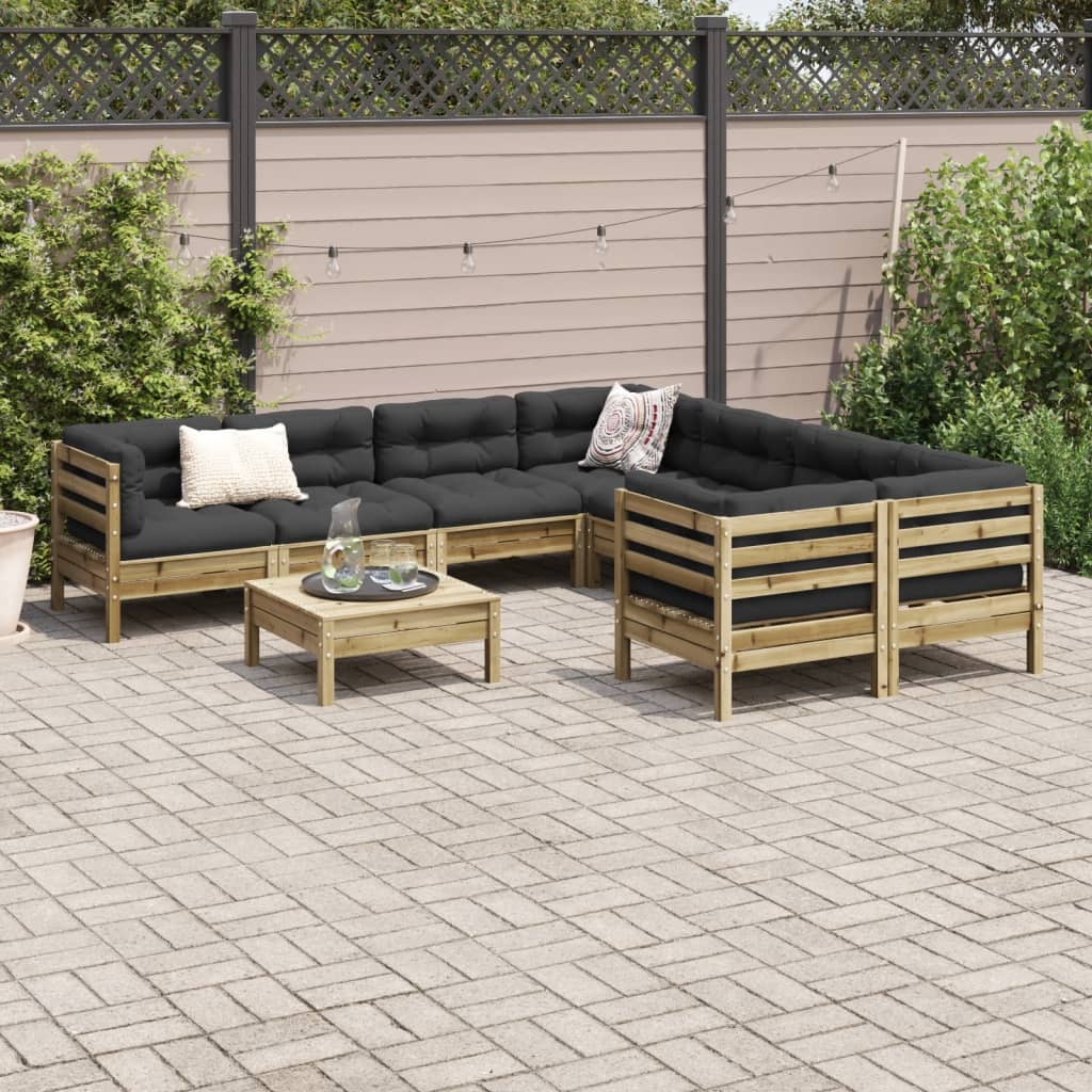 Set Divani da Giardino 9pz con Cuscini Legno Impregnato di Pino | homemem39