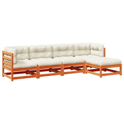 Set Divani Giardino 5pz con Cuscini Marrone Cera Massello Pino | homemem39