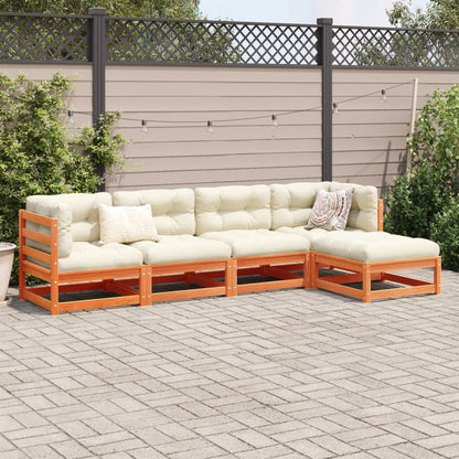 Set Divani Giardino 5pz con Cuscini Marrone Cera Massello Pino | homemem39