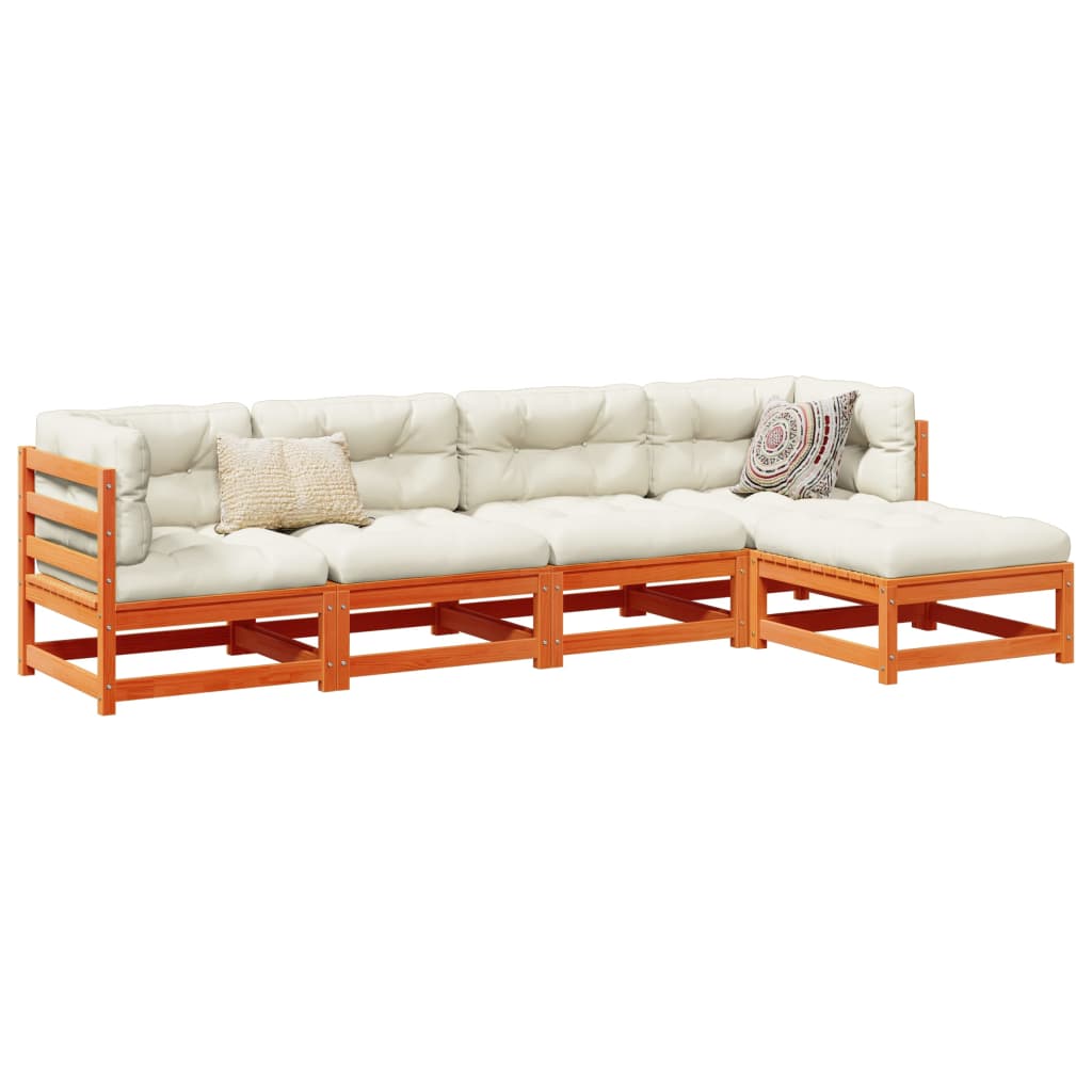 Set Divani Giardino 5pz con Cuscini Marrone Cera Massello Pino | homemem39
