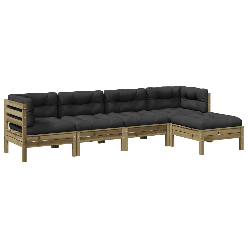 Set Divani da Giardino 5pz con Cuscini Legno Impregnato di Pino | homemem39