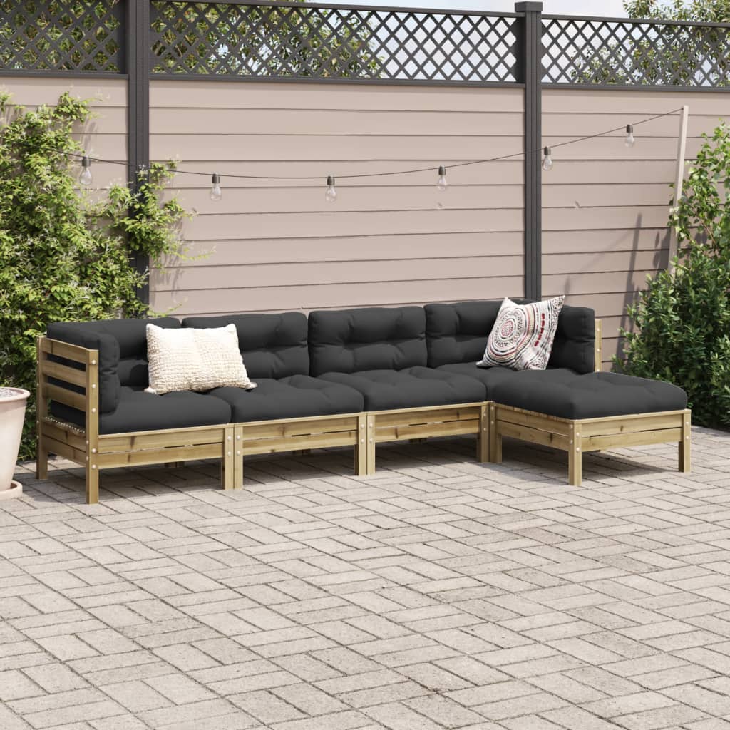 Set Divani da Giardino 5pz con Cuscini Legno Impregnato di Pino | homemem39