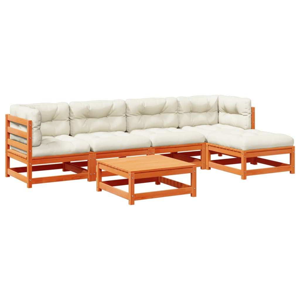 Set Divani Giardino 6pz con Cuscini Marrone Cera Massello Pino - homemem39