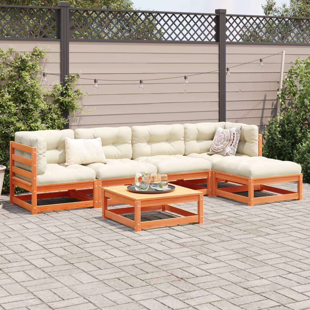 Set Divani Giardino 6pz con Cuscini Marrone Cera Massello Pino | homemem39