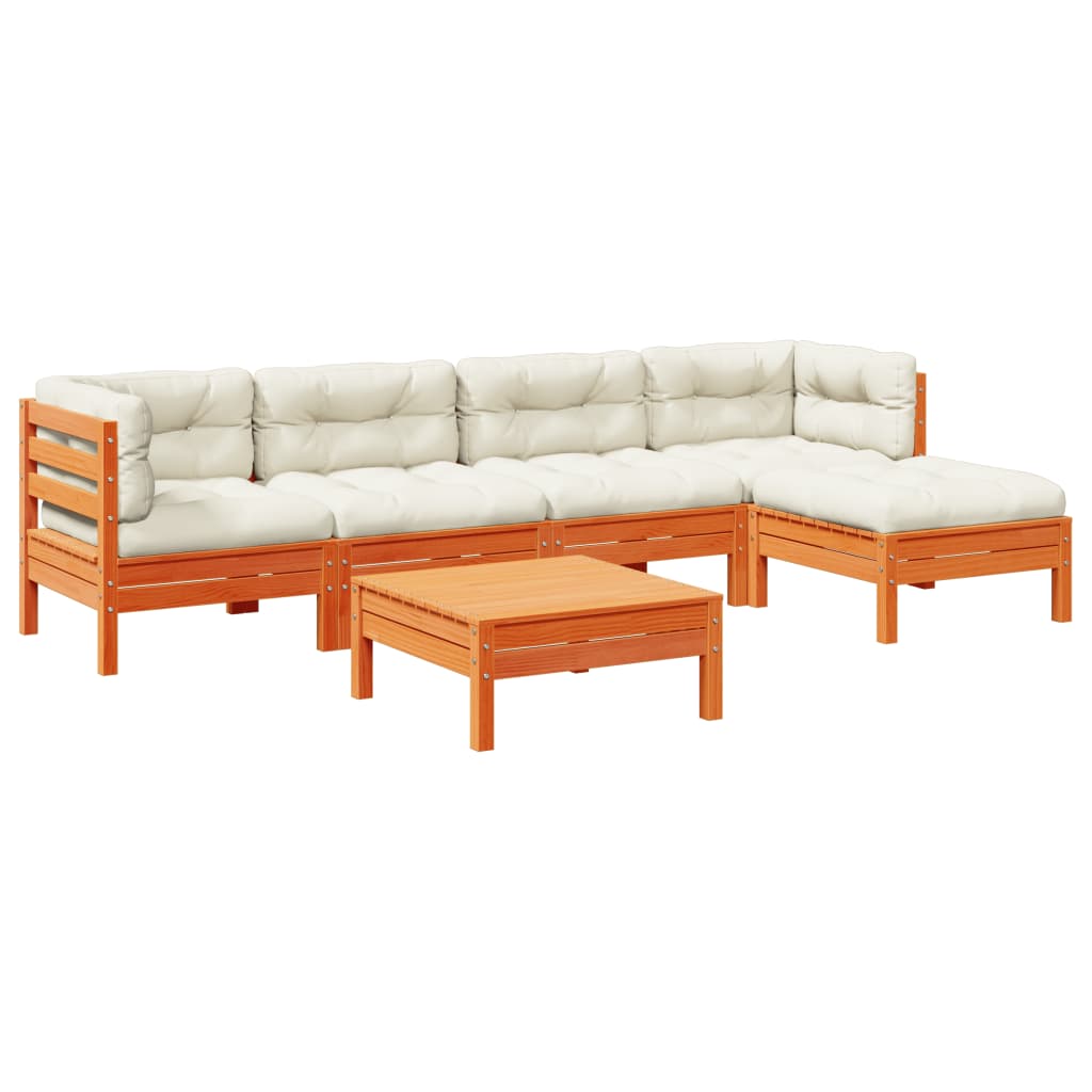 Set Divani Giardino 6pz con Cuscini Marrone Cera Massello Pino | homemem39