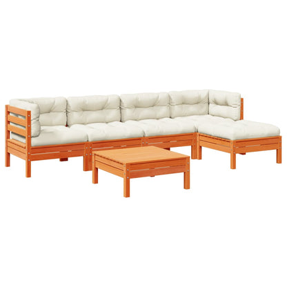 Set Divani Giardino 6pz con Cuscini Marrone Cera Massello Pino | homemem39