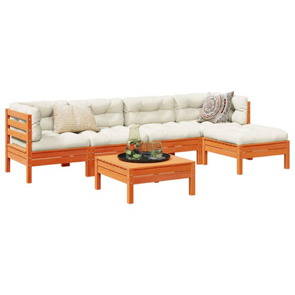 Set Divani Giardino 6pz con Cuscini Marrone Cera Massello Pino | homemem39