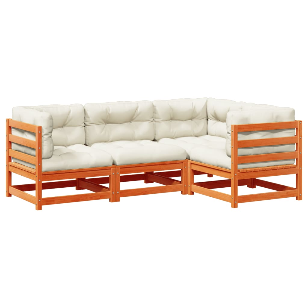 Set Divani Giardino 4pz con Cuscini Marrone Cera Massello Pino - homemem39